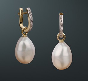 Серьги с жемчугом бриллианты сп-15жббар: белый пресноводный жемчуг, золото 585°